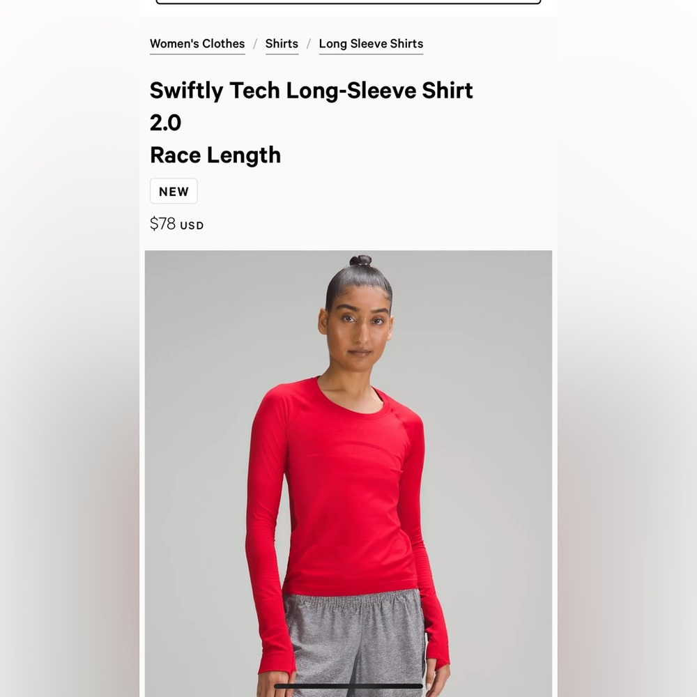 Lululemon Run Swiftly Tech Long Sleeve Shirt Race Length - Red